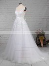 A-line V-neck Sweep Train Tulle Beading Wedding Dresses #PDS00023164