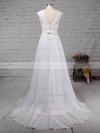 A-line Scoop Neck Sweep Train Lace Chiffon Beading Wedding Dresses #PDS00023197