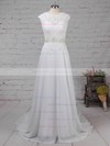 A-line Scoop Neck Sweep Train Lace Chiffon Beading Wedding Dresses #PDS00023197