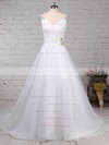 Ball Gown V-neck Sweep Train Organza Tulle Beading Wedding Dresses #PDS00023237