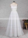 Princess Scoop Neck Sweep Train Lace Tulle Beading Wedding Dresses #PDS00023247