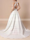 Ball Gown Scoop Neck Sweep Train Satin Bow Wedding Dresses #PDS00023255