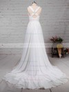 A-line V-neck Sweep Train Chiffon Beading Wedding Dresses #PDS00023289