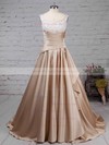 Ball Gown V-neck Sweep Train Satin Appliques Lace Wedding Dresses #PDS00023307