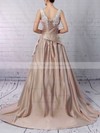 Ball Gown V-neck Sweep Train Satin Appliques Lace Wedding Dresses #PDS00023307