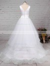 Ball Gown V-neck Sweep Train Satin Tulle Tiered Wedding Dresses #PDS00023312