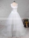 Ball Gown V-neck Sweep Train Satin Tulle Tiered Wedding Dresses #PDS00023312