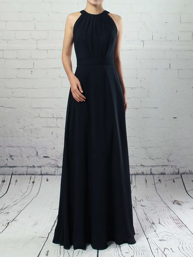 A-line Scoop Neck Chiffon Floor-length Sashes / Ribbons Bridesmaid Dresses #PDS01013472