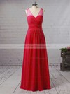 A-line V-neck Chiffon Floor-length Ruffles Bridesmaid Dresses #PDS01013533