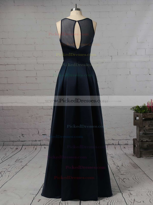 A-line Scoop Neck Satin Floor-length Pockets Bridesmaid Dresses #PDS01013558