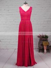 A-line V-neck Chiffon Floor-length Split Front Bridesmaid Dresses #PDS01013579