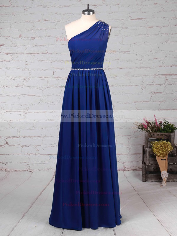 A-line One Shoulder Chiffon Floor-length Beading Bridesmaid Dresses #PDS01013586