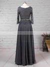 A-line Scoop Neck Lace Chiffon Floor-length Beading Mother of the Bride Dresses #PDS01021711