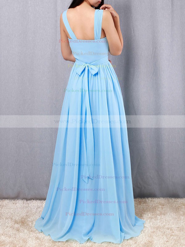 A-line V-neck Chiffon Floor-length Sashes / Ribbons Bridesmaid Dresses #PDS01013520