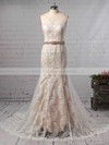 Trumpet/Mermaid Sweetheart Lace Tulle Watteau Train Sashes / Ribbons Wedding Dresses #PDS00023140