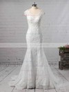 Trumpet/Mermaid V-neck Tulle Sweep Train Appliques Lace Wedding Dresses #PDS00023187
