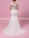 Trumpet/Mermaid V-neck Tulle Sweep Train Appliques Lace Wedding Dresses #PDS00023187