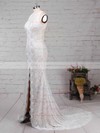 Sheath/Column Scoop Neck Lace Sweep Train Split Front Wedding Dresses #PDS00023287