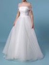 A-line Strapless Tulle Sweep Train Ruffles Wedding Dresses #PDS00023347
