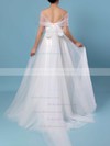 A-line Strapless Tulle Sweep Train Ruffles Wedding Dresses #PDS00023347