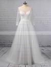 A-line Scoop Neck Tulle Floor-length Appliques Lace Wedding Dresses #PDS00023348