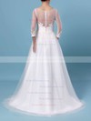 A-line Scoop Neck Tulle Floor-length Appliques Lace Wedding Dresses #PDS00023348