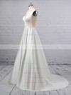 A-line V-neck Satin Sweep Train Beading Wedding Dresses #PDS00023350