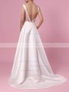 A-line V-neck Satin Sweep Train Beading Wedding Dresses #PDS00023350