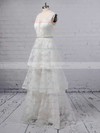 A-line V-neck Lace Sweep Train Beading Wedding Dresses #PDS00023353