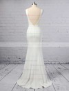 Sheath/Column Scoop Neck Satin Chiffon Sweep Train Wedding Dresses #PDS00023357