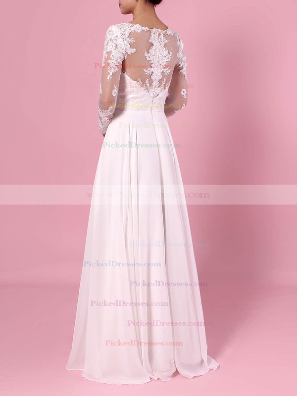 A-line Scoop Neck Chiffon Tulle Floor-length Beading Wedding Dresses #PDS00023359