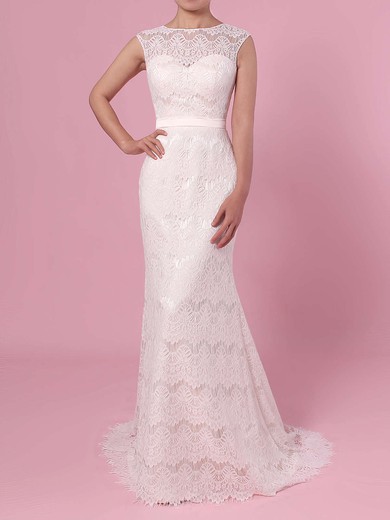 Trumpet/Mermaid Scoop Neck Lace Floor-length Sashes / Ribbons Wedding Dresses #PDS00023364