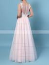 A-line V-neck Tulle Floor-length Beading Wedding Dresses #PDS00023366
