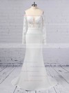 Trumpet/Mermaid Off-the-shoulder Tulle Satin Chiffon Sweep Train Appliques Lace Wedding Dresses #PDS00023368