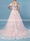 Ball Gown Off-the-shoulder Tulle Sweep Train Beading Wedding Dresses #PDS00023369