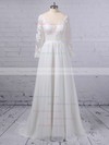 A-line V-neck Chiffon Tulle Sweep Train Appliques Lace Wedding Dresses #PDS00023371