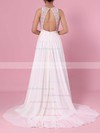 A-line Scoop Neck Lace Chiffon Floor-length Sashes / Ribbons Wedding Dresses #PDS00023372