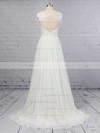 A-line V-neck Chiffon Tulle Sweep Train Beading Wedding Dresses #PDS00023374