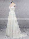 A-line V-neck Chiffon Tulle Sweep Train Beading Wedding Dresses #PDS00023374