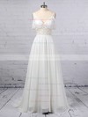 A-line V-neck Chiffon Sweep Train Lace Wedding Dresses #PDS00023377