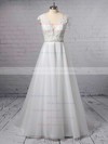 Princess V-neck Tulle Sweep Train Appliques Lace Wedding Dresses #PDS00023380