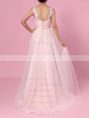 Princess V-neck Tulle Sweep Train Appliques Lace Wedding Dresses #PDS00023381