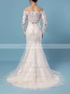 Trumpet/Mermaid Off-the-shoulder Tulle Sweep Train Beading Wedding Dresses #PDS00023385