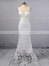 Trumpet/Mermaid V-neck Tulle Silk-like Satin Sweep Train Embroidered Wedding Dresses #PDS00023387