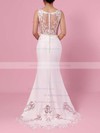 Trumpet/Mermaid V-neck Tulle Silk-like Satin Sweep Train Embroidered Wedding Dresses #PDS00023387
