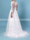 Princess Scoop Neck Tulle Sweep Train Appliques Lace Wedding Dresses #PDS00023389