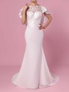 Trumpet/Mermaid Scoop Neck Lace Chiffon Sweep Train Appliques Lace Wedding Dresses #PDS00023391