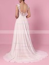 A-line Scoop Neck Chiffon Tulle Sweep Train Split Front Wedding Dresses #PDS00023392