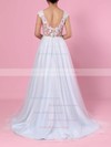 A-line V-neck Tulle Sweep Train Appliques Lace Wedding Dresses #PDS00023394