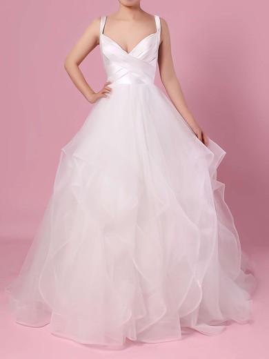Ball Gown V-neck Organza Tulle Floor-length Cascading Ruffles Wedding Dresses #PDS00023407